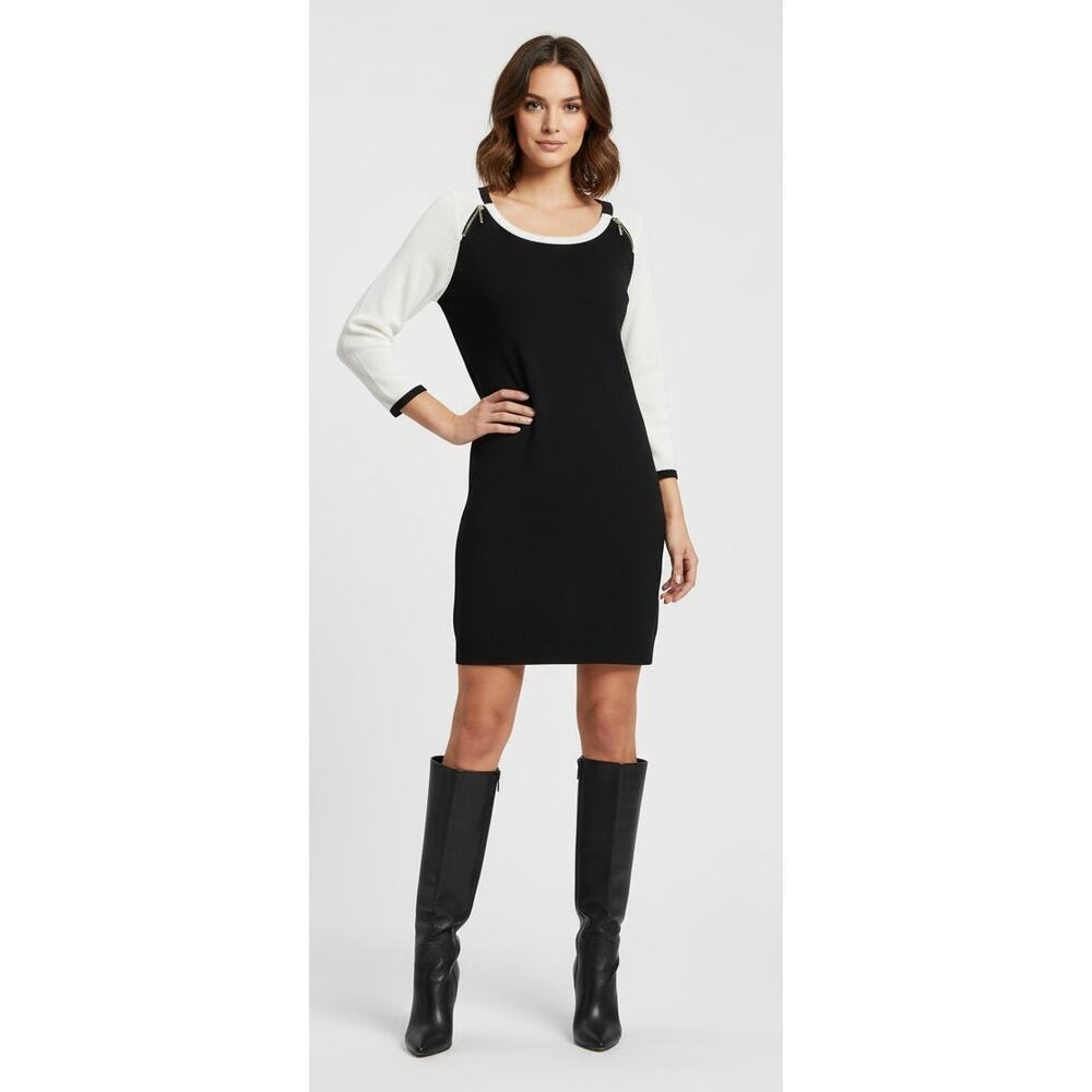 Ivanka Trump Women Medium Black White Colorblock Lightweight Knit Sweater Dress